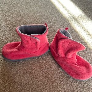 Toddler slip on and Velcro slippers. Size small.